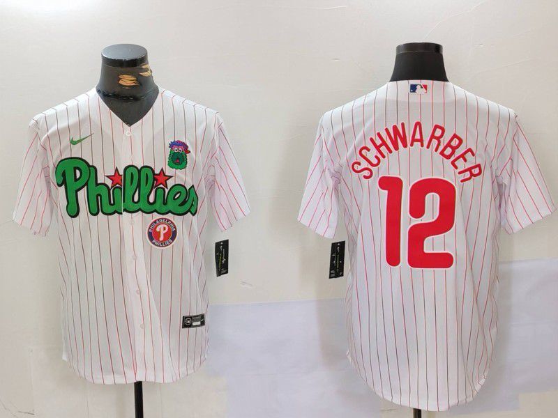 Men Philadelphia Phillies #12 Schwarber White stripe Second generation Joint Name 2024 Nike MLB Jersey style 2->philadelphia phillies->MLB Jersey